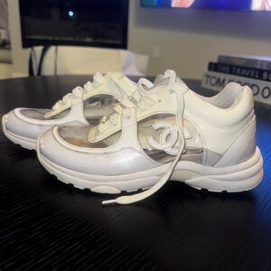 CHANEL Off-White Quilted Sneakers